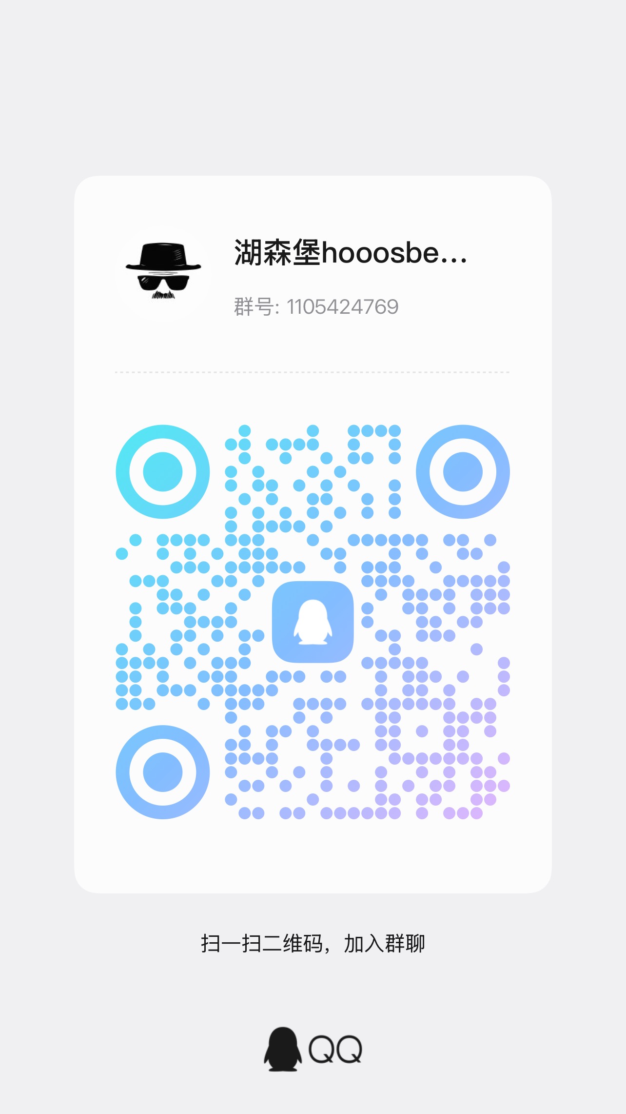 湖森堡 QQ 群二维码，群号 1105424769